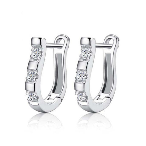 1Pair Fashion Silvering Nice White Gemstones Women&#39s Hoop Earrings